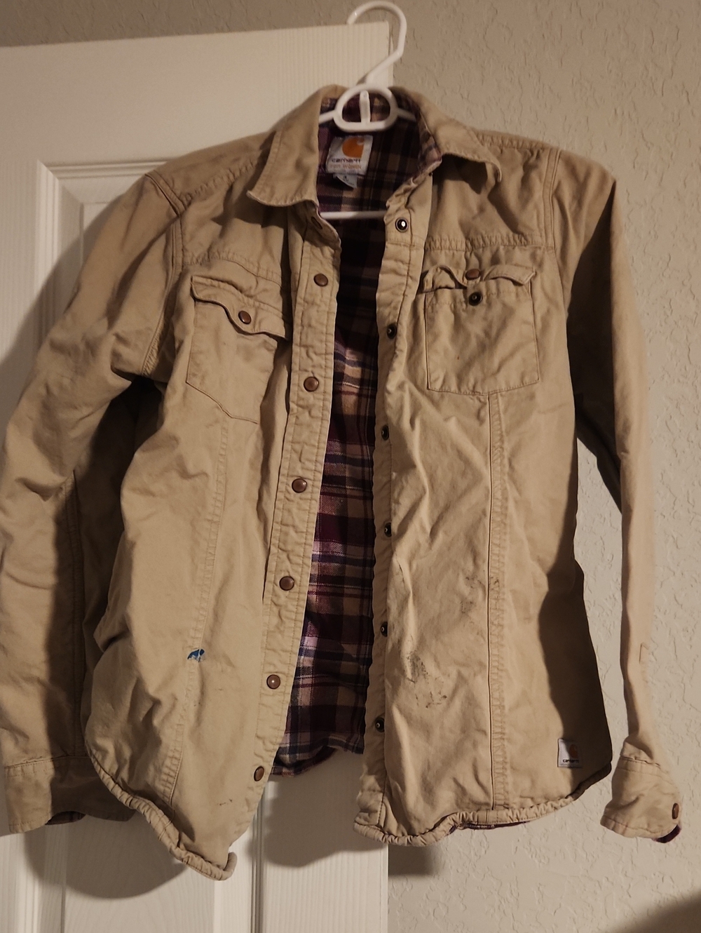 Carhartt Tan Lightweight Shirt Jacket with Plaid Lining